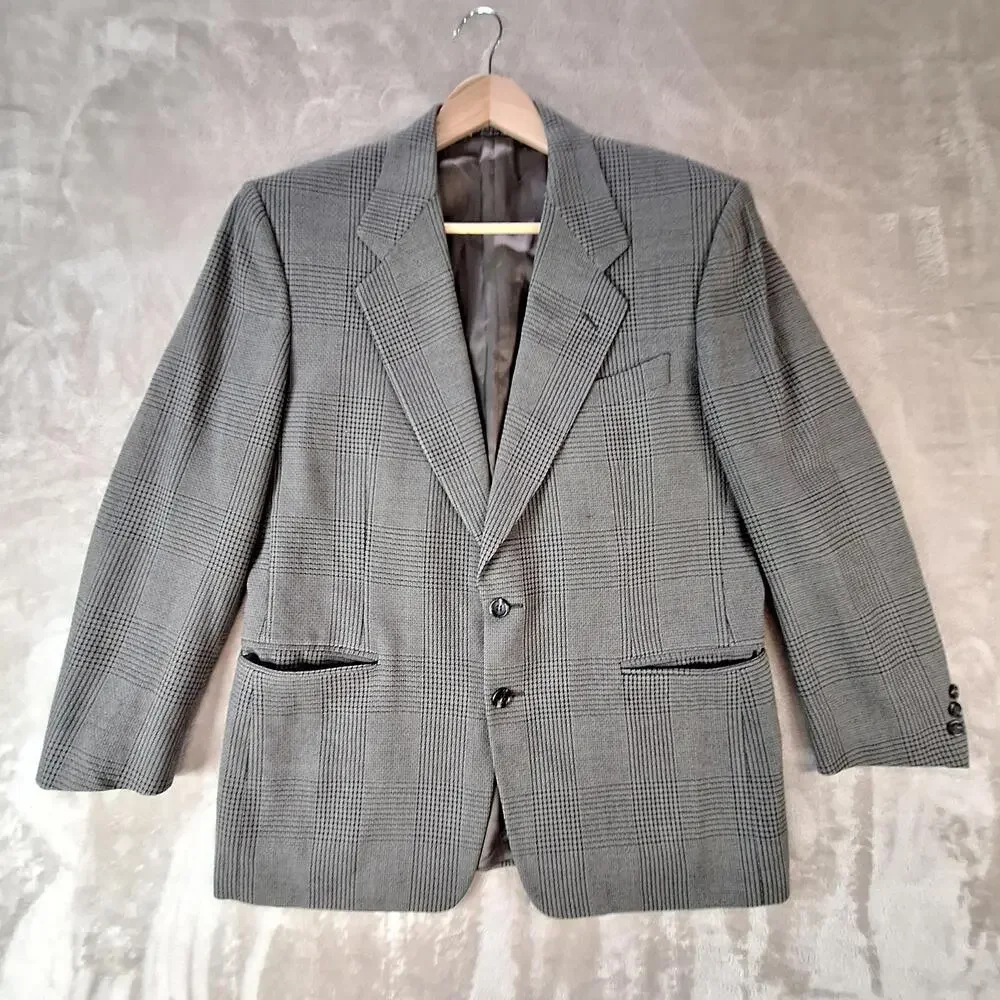Canali Sport Coat Mens 42R Gray Wool Check Classic Fit Ventless 2 Button Italy